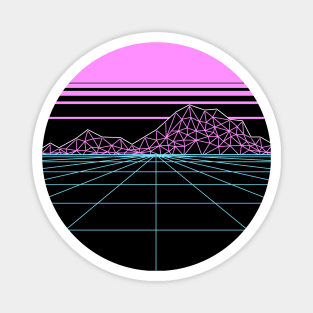 Outran Synthwave Sunset Vaporwave Grid Aesthetic Gift Magnet